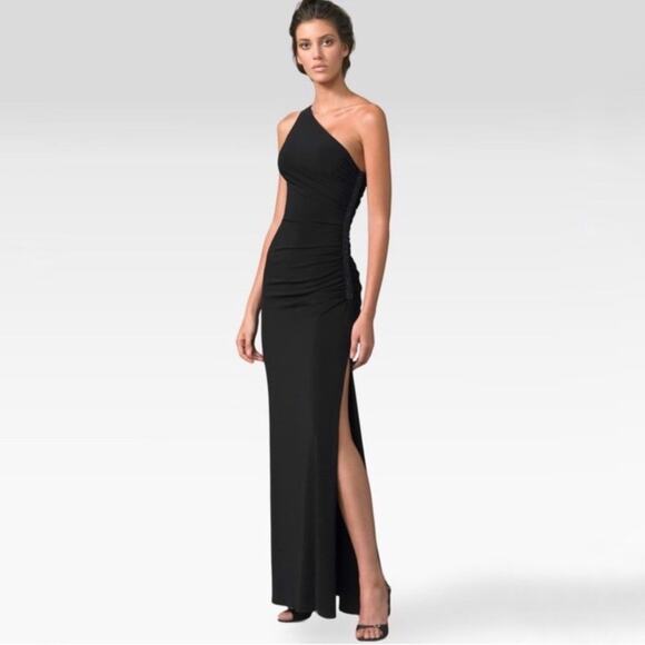 Laundry by Shelli Segal Formal Gown Navy One Shoulder Crystal Bead Ball Prom - Picture 1 of 11
